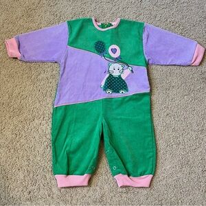 Vintage Winning Colours 80s One-Piece Outfit Cat Balloons Baby Girl 12M Corduroy